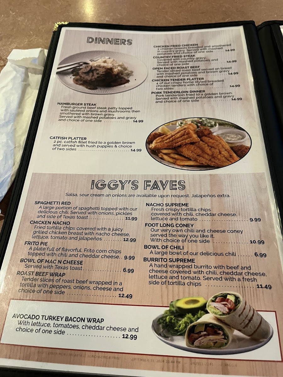 Iggy's Diner Menu - Image 1